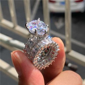 Waterdruppel 8ct Sona Cz Ring Sets S Sterling Sier Engagement Wedding Band Ringen voor Vrouwen Mannen Vintage Partij Sieraden