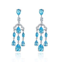 Drop de agua Aquamarine Diamond Dangle Arenque 100% Original 925 Pendientes de boda de fiesta de plata esterlina para mujeres Joyas 2288