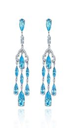 Drop de agua Aquamarine Diamond Dangle Arenque 100 Original 925 Pendientes de boda de fiesta de plata esterlina para mujeres Joyería2453645
