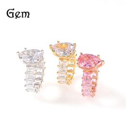 Water Drop Big Gem Baguette CZ Pink Heart Ring Iced Out Bling CZ Cubic Zirconia Luxury Fashion Hiphop Women Jewelry Gift 2107012132