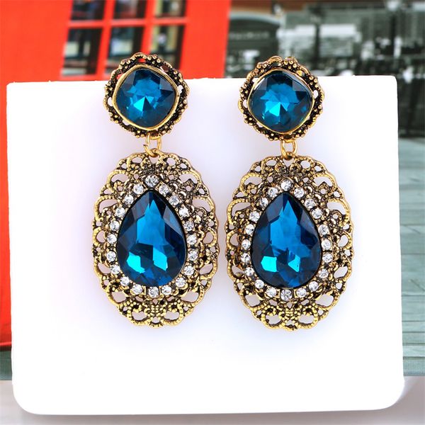 Boucles d'oreilles goutte d'eau en cristal et diamant pour femmes, alliage luxueux, lustre, bijoux d'oreille, six couleurs, violet foncé, café clair, bleu paon