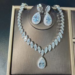Water Drop Lab diamanten sieraden set 14K wit goud verloving bruiloft oorbellen ketting voor vrouwen bruidsbelofte cadeau