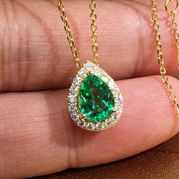 Water Drop Lab Emerald Zirkon Chocker Necklace 925 Silver Wedding Pendants Necklace for Women Bridal Party Sieraden Gift