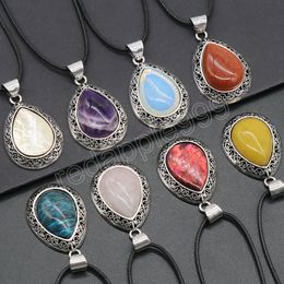 Collier avec pendentif en pierre précieuse naturelle, goutte d'eau, pour femmes, guérison, cristal Rose, Quartz, bijoux de noël