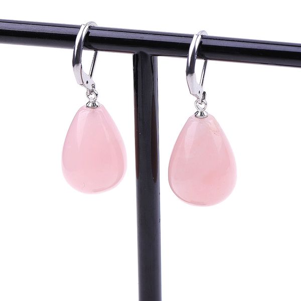 Goutte d'eau Pierre Naturelle Lustre Boucles D'oreilles En Acier Inoxydable Violet Rose Cristal Améthyste Rose Quartz Charme Dangle Boucles D'oreilles Bijoux