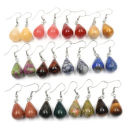 Boucles d'oreilles goutte d'eau en pierre naturelle, cristal rose, Quartz, oeil de tigre, opale de Jade, cerceau en acier inoxydable, bijoux pour femmes