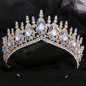 Water Drop Opal Crystal Crown Rhinestone Tiaras Crowns sieraden voor vrouwen accessoires Halloween Dress Party -kopstuk