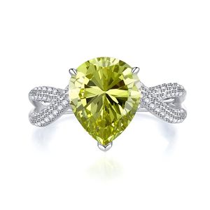 Anillo de diamantes de peridoto con forma de gota de agua, anillos de boda para fiesta de Plata de Ley 925 100% auténtica para mujeres y hombres, joyería de compromiso de promesa