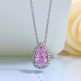 Water Drop Pink Diamond Pendant 100% Real 925 Sterling Silver Party Wedding Hangers ketting voor vrouwen verloving sieraden