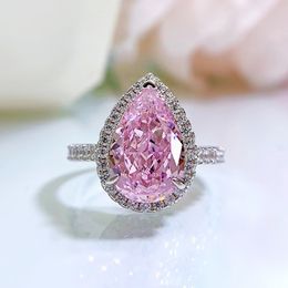 Bague en diamant rose goutte d'eau 100% réel 925 en argent sterling fête bagues de mariage pour les femmes mariée fiançailles promesse bijoux