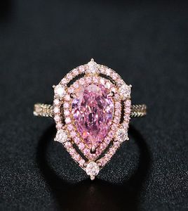 Waterdruppel Roze Lab Diamanten Ring 925 Sterling Zilveren Sieraden Verlovingstrouwringen Voor Vrouwen Edelstenen Gift7172567