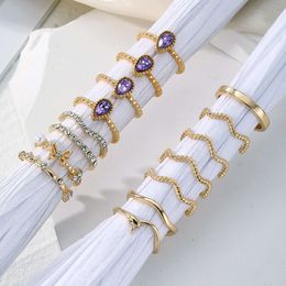 Drop Drop Purple Butterfly Fried Pâte Twists Ring 15 pièces Creative Diamond Set Gold Alloy Hand Jewelry Girl
