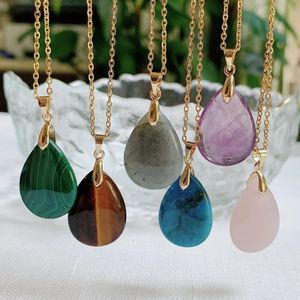Collier pendentif goutte d'eau en pierre de cristal naturel véritable pour femmes, Quartz bleu, Kyanite, vert Malachite, violet