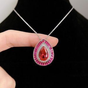 Water Drop Ruby Diamond Pendant 100% Real 925 Sterling Silver Party Wedding Hangers ketting voor vrouwen Bridal Chocker Jewelry