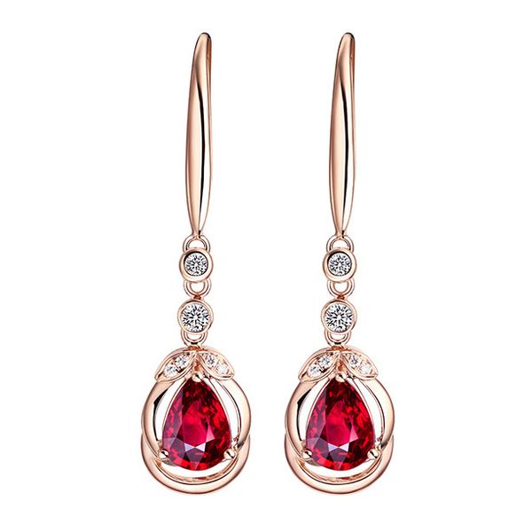 Forme de goutte d'eau cristal rouge zircon diamant boucles d'oreilles de style long femmes boucles d'oreilles en or rose copines bijoux de mariage cadeau d'anniversaire