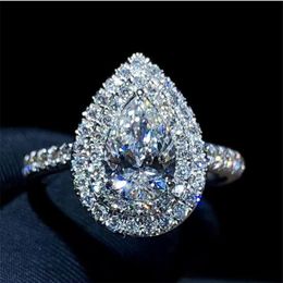 Drop drop simulé diamant cz ring 925 Sterling Silver Bijou Charm Engagement Band de mariage Anneaux pour femmes Bridal Fine Jewelry300h