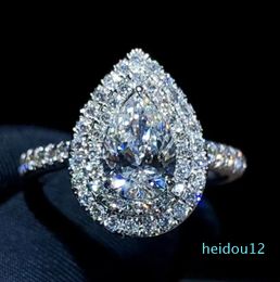Waterdruppel gesimuleerde diamanten ring zilver Bijou Charm Engagement Wedding band Ringen voor Vrouwen Bruids Fijne Sieraden