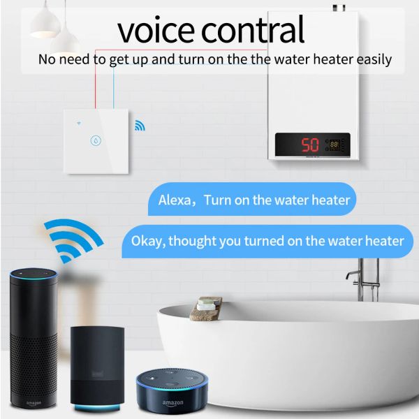 Interrupteur de chauffe-eau EU / UK / US / Brazil Standard Luxuray Glass Voice Touch Panneau Timer Alexa Google Home WiFi Capteur Smart Switch