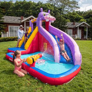 Toboggan gonflable à eau pour enfants, jeu intérieur ou extérieur, château sautant amusant, parc à thème Hippo, piscine pour pulvérisation humide et sèche, jouets de jardin, petits cadeaux, fête d'anniversaire