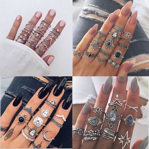 Water Knoop Boheemian Moon Drop Piece Combinatie Set Women S Ring