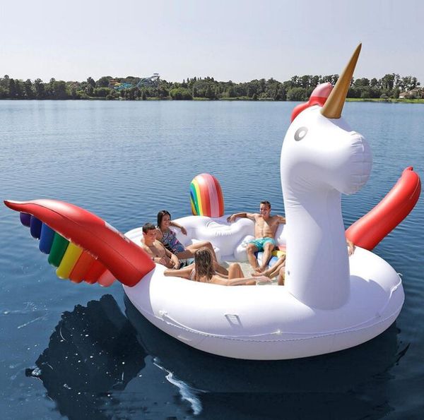 parque acuático enorme isla inflable Venta al por mayor flotadores de natación salón cama Pontón inflable océano Islas barco balsa patio yate Plataforma de muelle para tomar el sol fiesta 480 CM