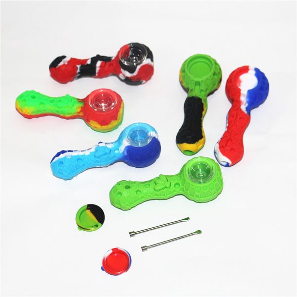 Pipe à eau Abeilles Silicone Fumer Voyage Pipes À Tabac Cuillère Tubes À Cigarettes Bong En Verre Herbe Sèche