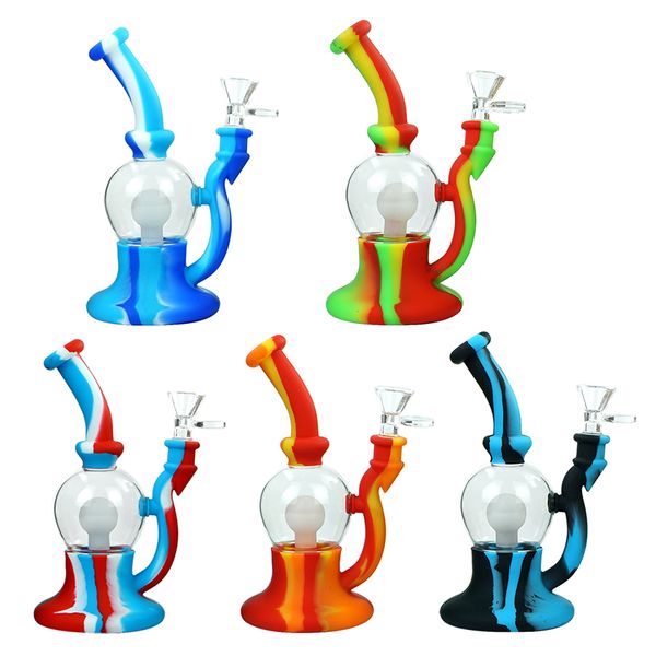 pipe à eau bong Verre narguilé dab rigﾠ fumer siliconeﾠ bubber rigs Smoke Pipes uniqueﾠforme colorée