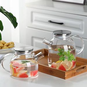 Pot à eau avec passoire, théière en verre borosilicate résistant à la chaleur, théière écologique, bouilloire à jus avec couvercle en acier inoxydable, fournitures de fête