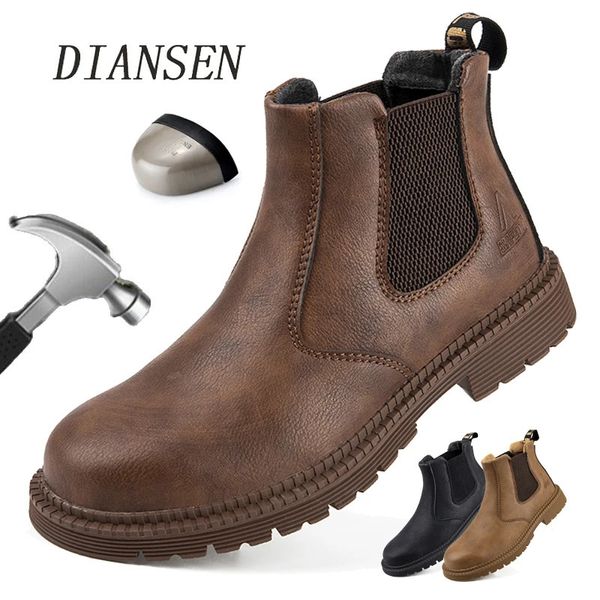 Chaussures de travail de sécurité imperméables pour hommes bottes en cuir à tête en acier chaussures pour homme chaussures de travail de construction indestructibles marron 240126