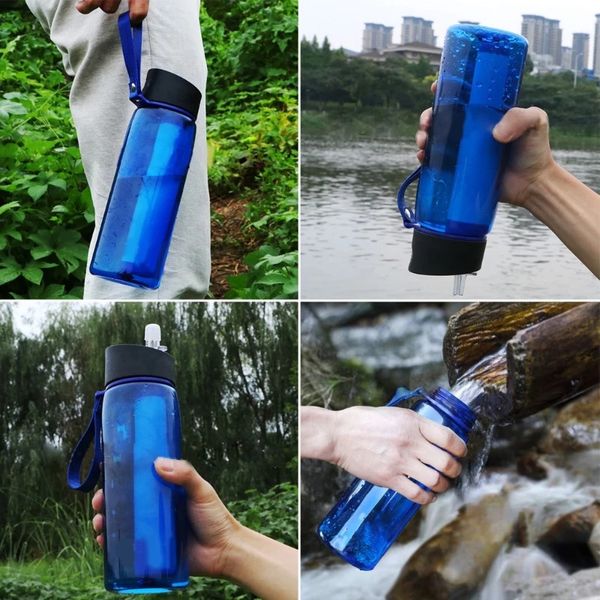 Purificador de agua Botella hervidores de agua con filtro al aire libre Camping Sports Sports Survival Filtro de agua de emergencia Filtración Drop 240412
