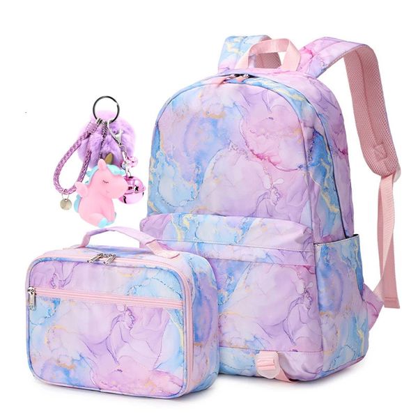 Sac à dos d'école résistant à l'eau pour enfants, cartable pour enfants filles avec boîte à déjeuner, ensemble de sacs pour livres du milieu élémentaire, 231229