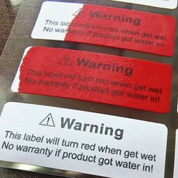 Watergevoelige sticker wordt rood wanneer gek worden gekregen, apparaat potentiële schade -indicator garantie garantie nietig instructie vloeibare sensor label 240418