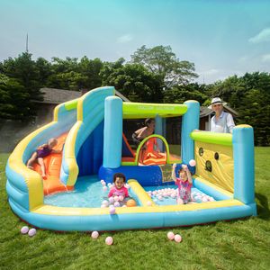 Toboggan aquatique pour enfants Cour avec piscine Jouets de saut gonflables pour enfants Bounce House Toboggan aquatique Château Combo Jeu en plein air Amusant dans le jardin Jardin Petits cadeaux Jeux