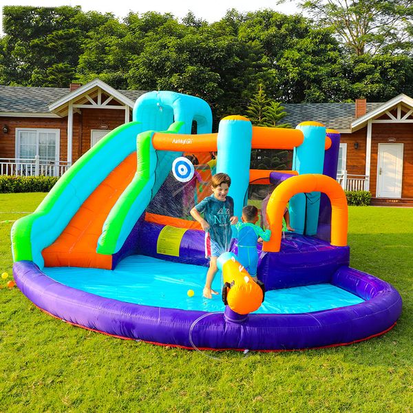 Juego de tobogán de agua Inflable Waterslide Park saltando Castle Bounce House con Blower Ball Dart Bouncy House Jumper para niños Play al aire libre Interior Fiesta de juguetes pequeños