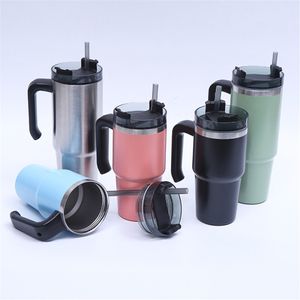 Gobelets en paille d'eau Mugs Skinny Cup 20 oz/600 ml 30 oz/900 ml Acier inoxydable 18/8 Isolé sous vide Verre à 2 parois Poignée en option