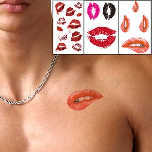 Transfert d'eau Tatouage Sexy Lèvres Rouges Imprimer Tatouage Body Art Étanche Temporaire Faux Flash Tatouage pour Homme Femme Enfant 10.5*6 cm
