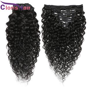 Clip d'onde d'eau dans les extensions de cheveux humains 8pcs 120g / ensemble Brésilien Virgin Natural Wavy Clips sur tissage Full Double Machine Waft