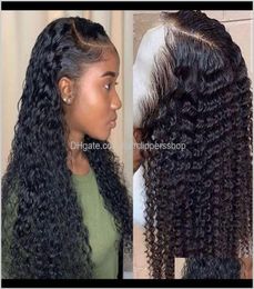 Water Wave Curly Front Human Hair for Black Women Bob Long Deep Frontal Braziliaanse natte en golvende HD Fullg99 Zcuoj Ky2ap4446485