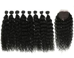Faisceaux de cheveux ondulés avec fermeture cheveux synthétiques Ombre Blonde cheveux gris argentés 9PcsPack 20 pouces Fiber6430444