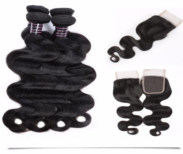 Paquetes de cabello humano con ondas de agua, 3 piezas con cierre de encaje, visón brasileño liso, color negro natural, tejido profundo para mujeres y niñas 2926814