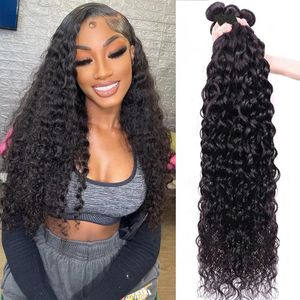 Water Wave Human Hair Bundels Curly Deep 3 Braziliaans Natuurlijk Black Remy 100% 240402