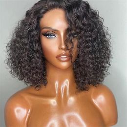 Pelucas de cabello humano ondulado con agua para mujer peluca BOB profunda prearrancada malla con división 13x1 T con cortes Cheveux de bebé Perruque