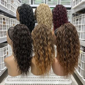 Extension queue de cheval synthétique ondulée, résistante à la chaleur, avec cordon de serrage, queue de cheval à Clip pour femmes, coiffure noire et blonde