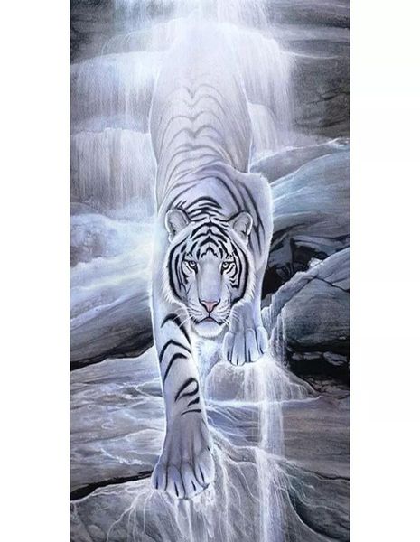 Tigre blanco agua taladro completo DIY mosaico costura diamante pintura bordado punto de cruz artesanía kit pared hogar colgante decoración1433375