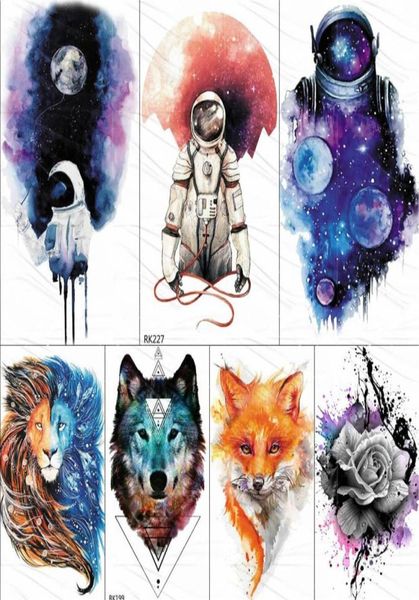 Aquarelle astronaute univers tatouages ​​temporaires autocollant pour enfants faux tatouage planètes étoiles tatouages enfants espace étanche Man206p2912998