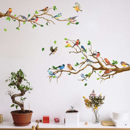 Aquarel Vogels en Takken Bladeren Muurstickers voor Woonkamer Slaapkamer Raam Decoratieve Sticker Achtergrond Home Decor Sticker