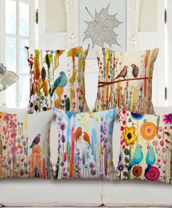 aquarelle oiseaux coussin couverture country huile peinture canapé salon lance d'oreiller décoratif coloré en lin almofada cojines7693763