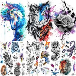 Aquarelle Blue Unicorn cheval tatouage temporaire autocollant hommes bdoy art bras jambes fausses flash transfert d'eau alz128 240423