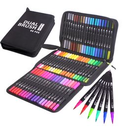 Watercolor Brush Pens Set van 60 kleuren kunstpennen met fijne punten en flexibele penseelpunten voor markeren op waterbasis van gekleurde kalligrafie voor volwassenen 230619