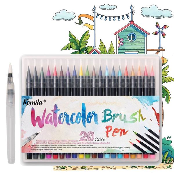 Stylos pinceau aquarelle Kemila 20 couleurs pinceau aquarelle stylo marqueur pointu doux utilisé pour dessiner des bandes dessinées pinceau d'écriture manuscrite 230619